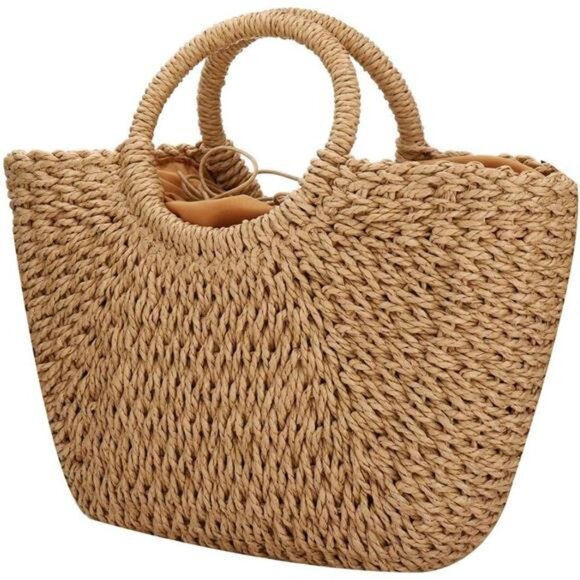 Handbags - Women Summer Beach Bag, Straw Handbag Brown